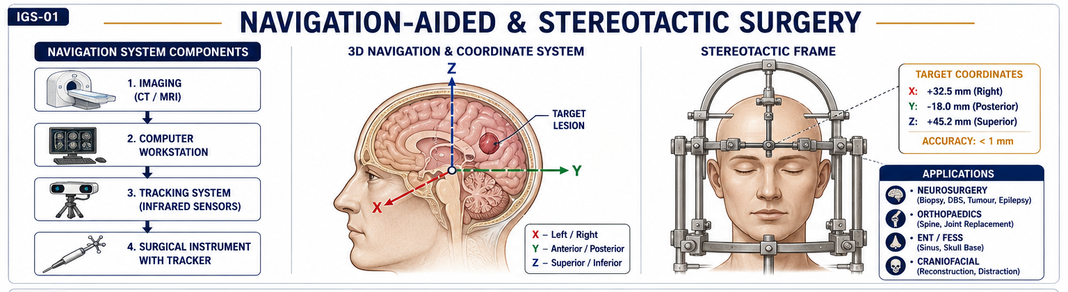 Navigation-aided and stereotactic surgery system diagram