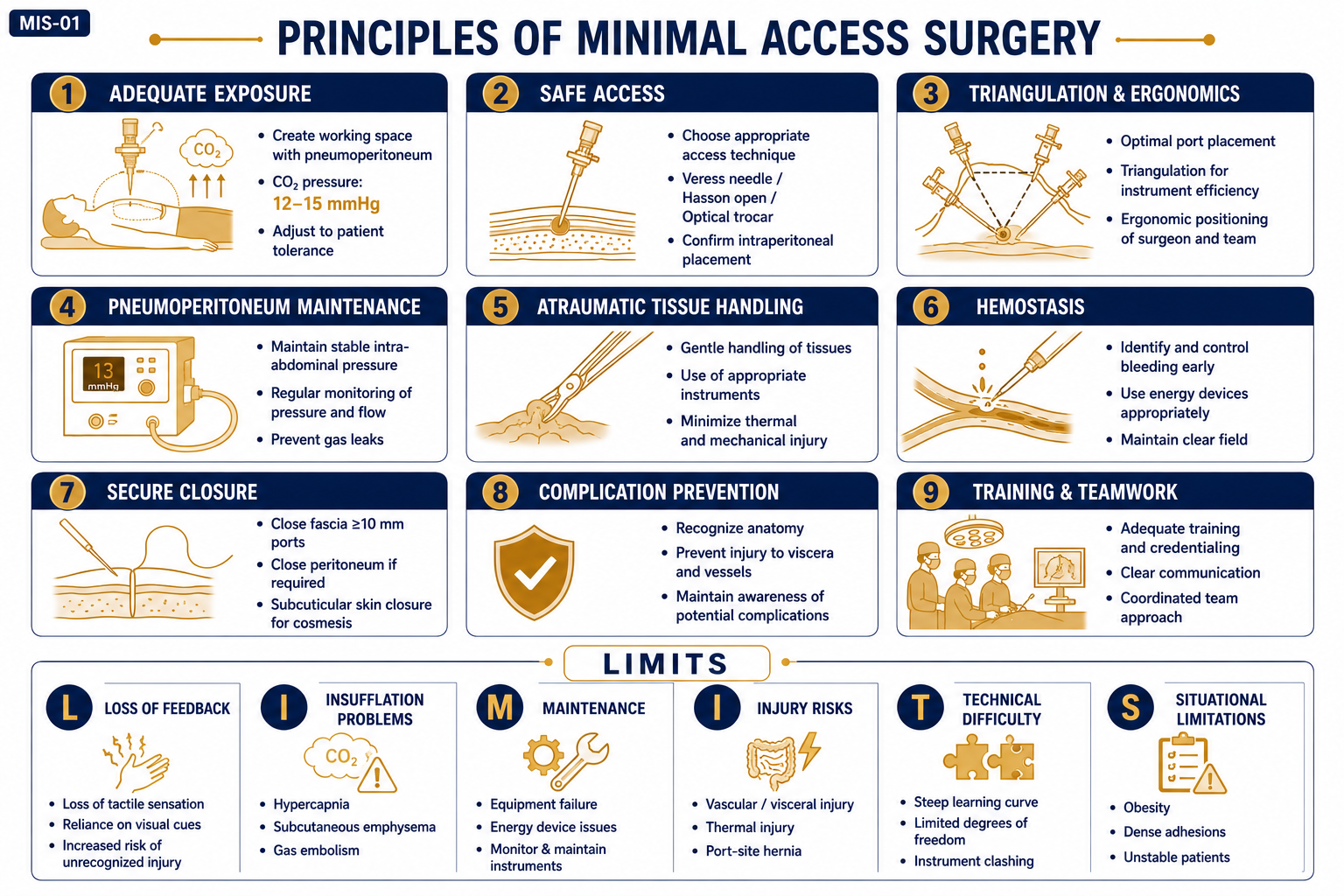 9 principles of minimal access surgery and LIMITS mnemonic
