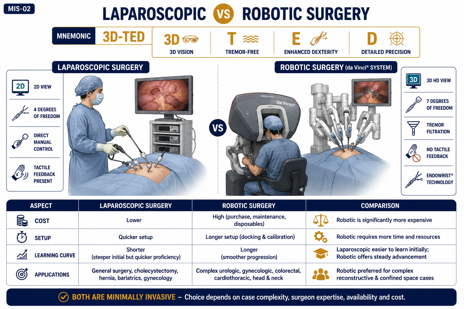 Laparoscopic vs robotic surgery comparison diagram